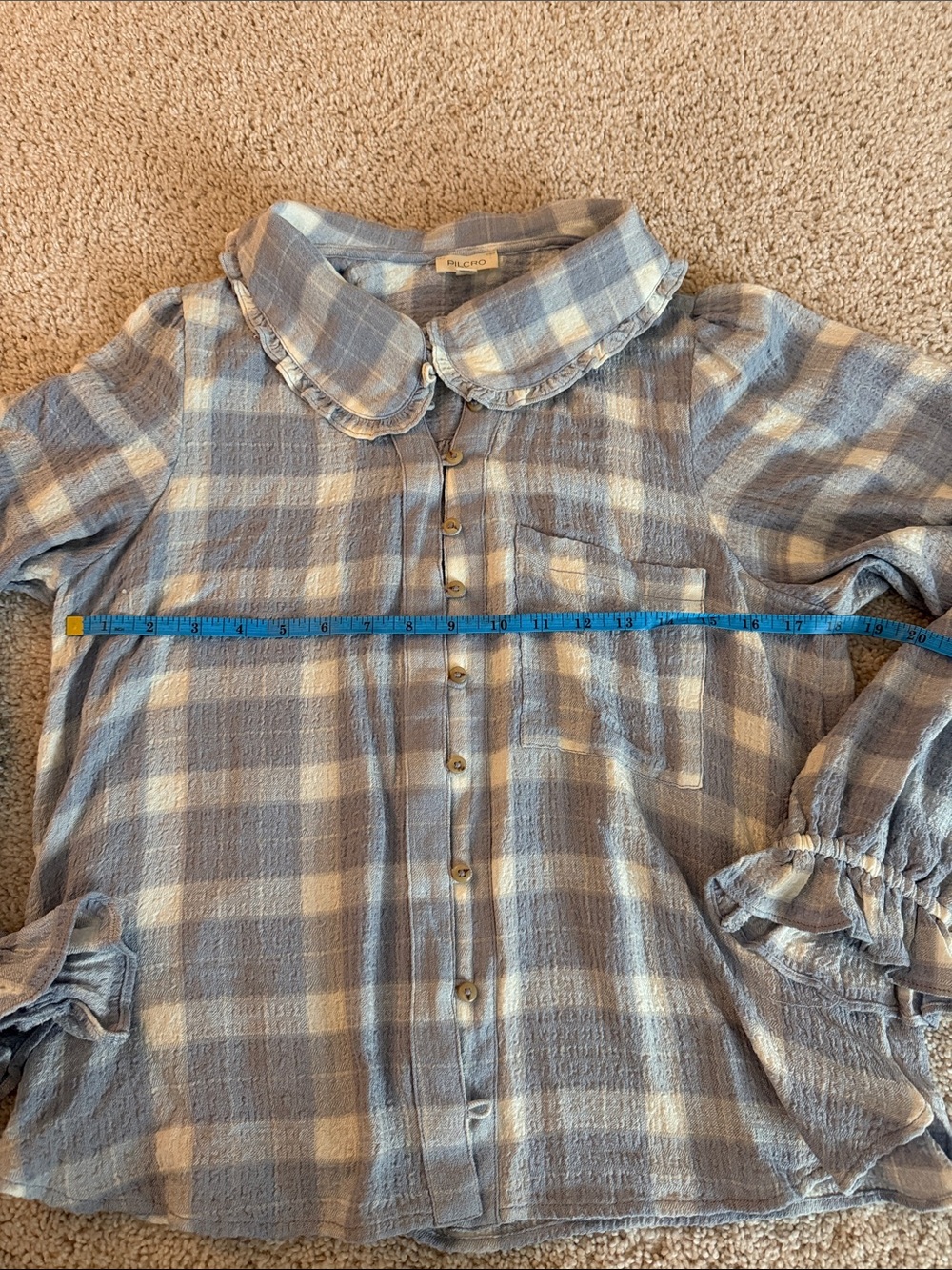 Pilcro Blue and Cream Plaid Button-Up Top with Peter Pan Collar - Picture 5 of 5